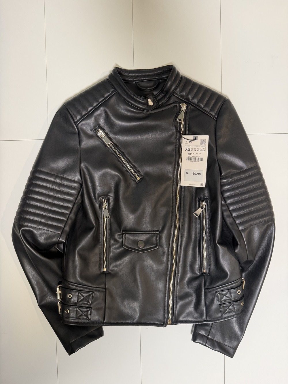ZARA- Faux Leather Biker Jacket SIZE XS Black